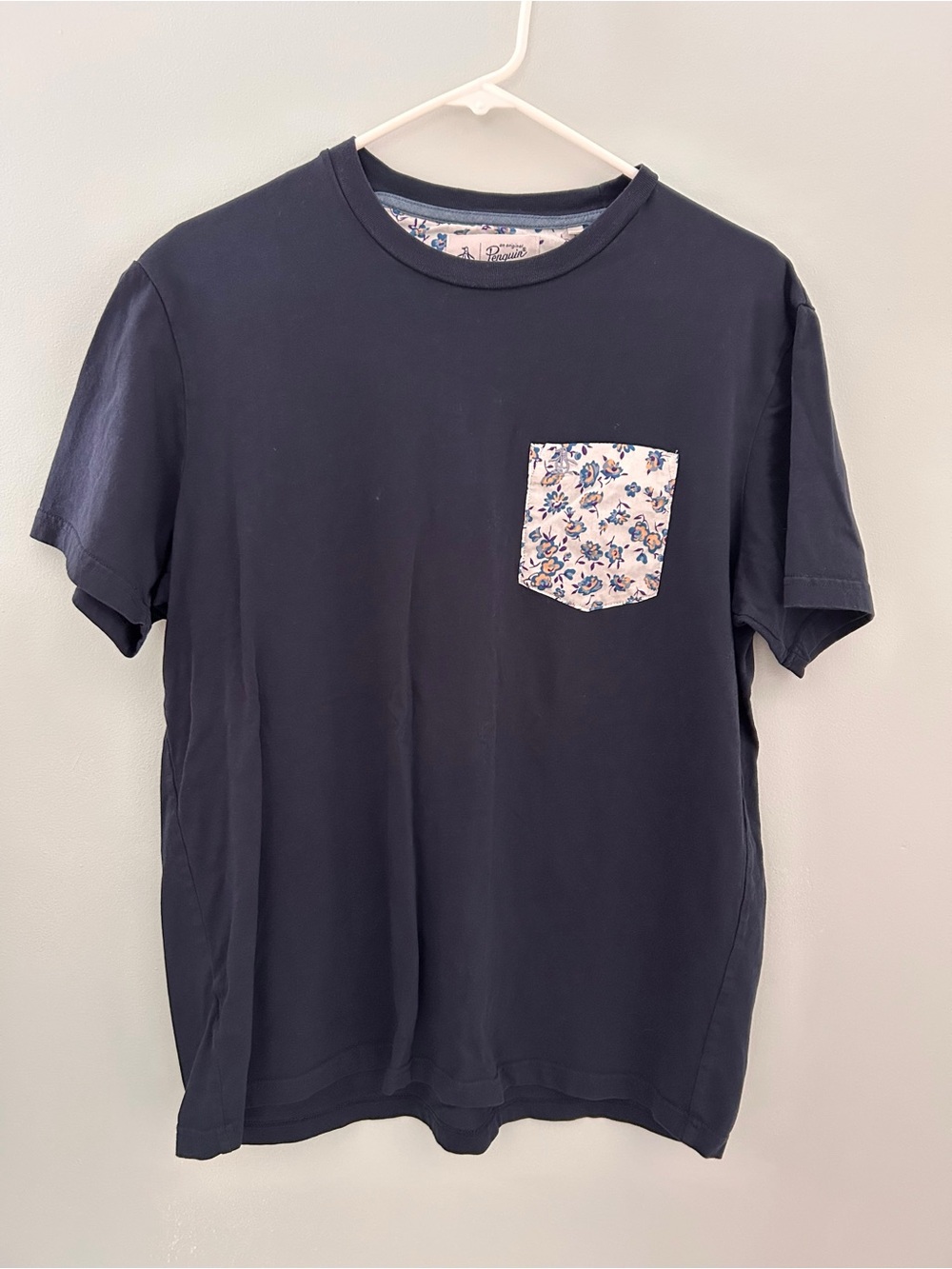 Original Penguin Navy Tee with Floral Patch Pocket